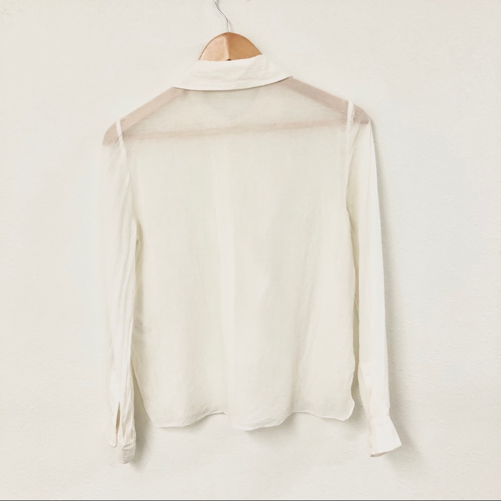 CHLOÉ Silk & Cotton Sheer Ruffle Button Up Blouse - Picture 4 of 11